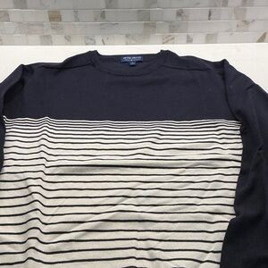Peter Millar Cotton Navy and Cream Striped Sweater